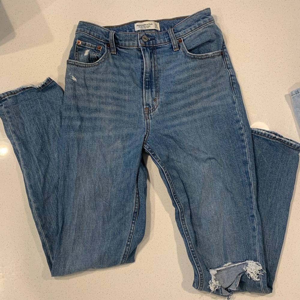 Abercrombie “The Slim Straight Ultra High Rise” Light and Medium Wash
